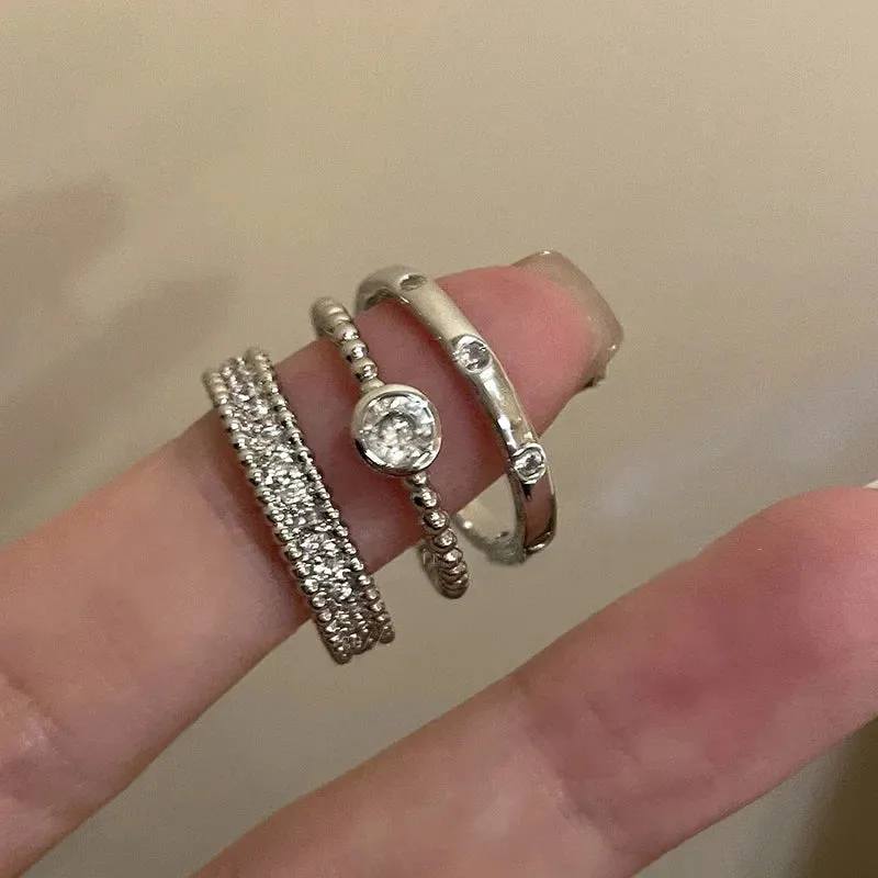 Y2K Crystal Rings Kpop Heart Adjustable Ring Irregular Geometry Punk Vintage Rings Set for Women Girls