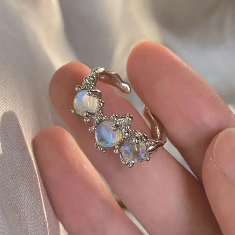 Y2K Crystal Rings Kpop Heart Adjustable Ring Irregular Geometry Punk Vintage Rings Set for Women Girls
