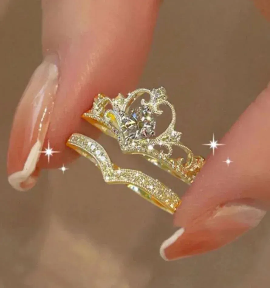 Y2K Crystal Rings Kpop Heart Adjustable Ring Irregular Geometry Punk Vintage Rings Set for Women Girls