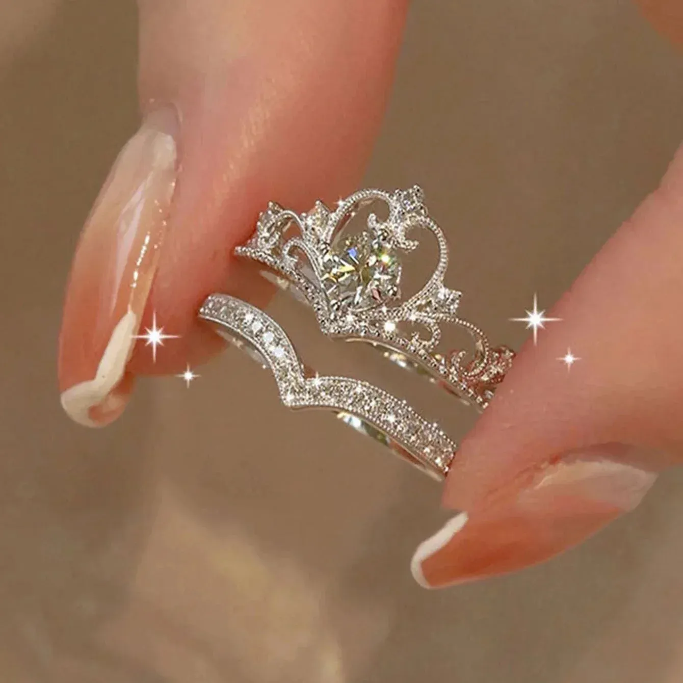 Y2K Crystal Rings Kpop Heart Adjustable Ring Irregular Geometry Punk Vintage Rings Set for Women Girls
