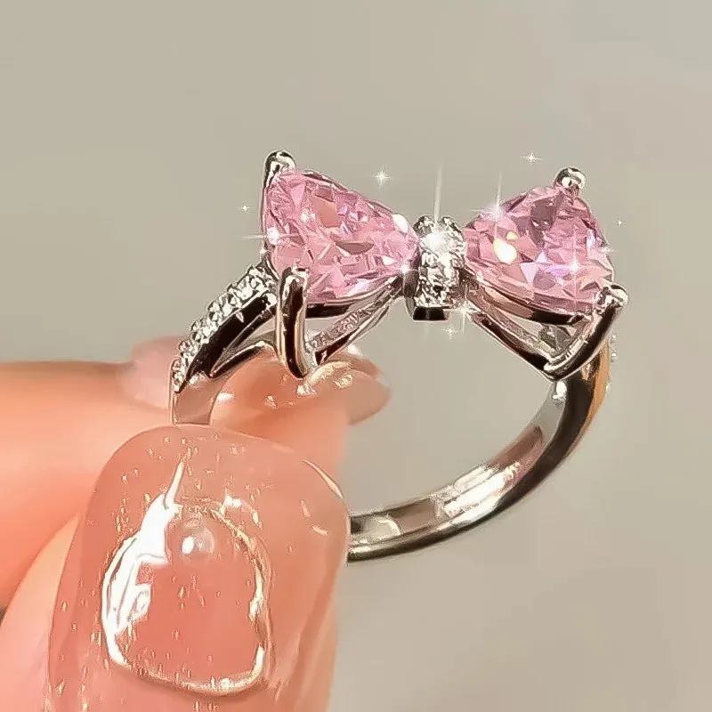 Y2K Crystal Rings Kpop Heart Adjustable Ring Irregular Geometry Punk Vintage Rings Set for Women Girls