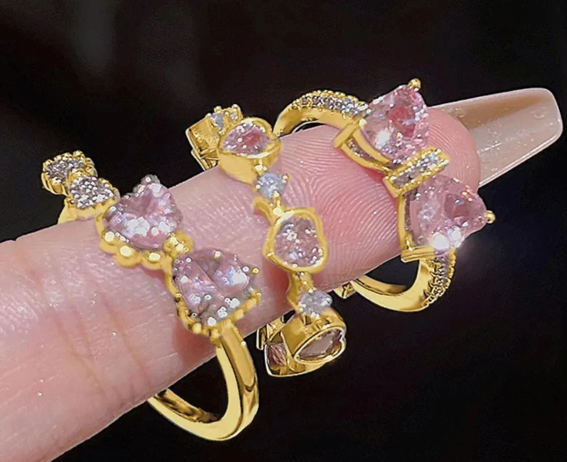 Y2K Crystal Rings Kpop Heart Adjustable Ring Irregular Geometry Punk Vintage Rings Set for Women Girls
