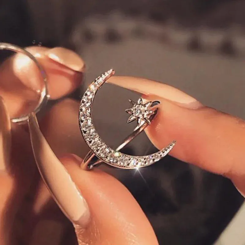 Y2K Crystal Rings Kpop Heart Adjustable Ring Irregular Geometry Punk Vintage Rings Set for Women Girls