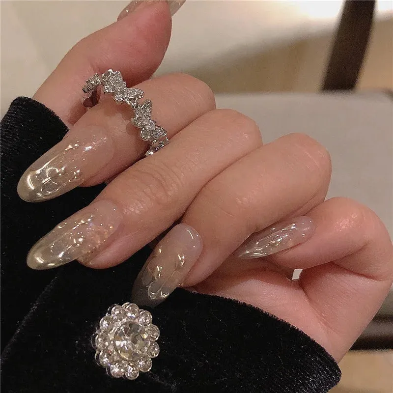Y2K Crystal Rings Kpop Heart Adjustable Ring Irregular Geometry Punk Vintage Rings Set for Women Girls