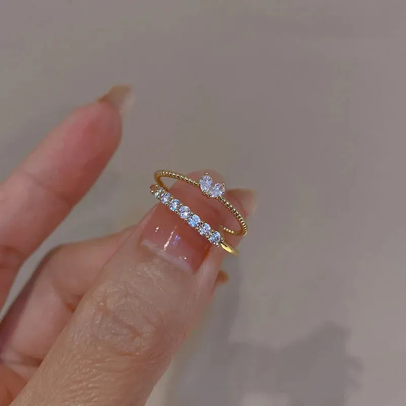 Y2K Crystal Rings Kpop Heart Adjustable Ring Irregular Geometry Punk Vintage Rings Set for Women Girls
