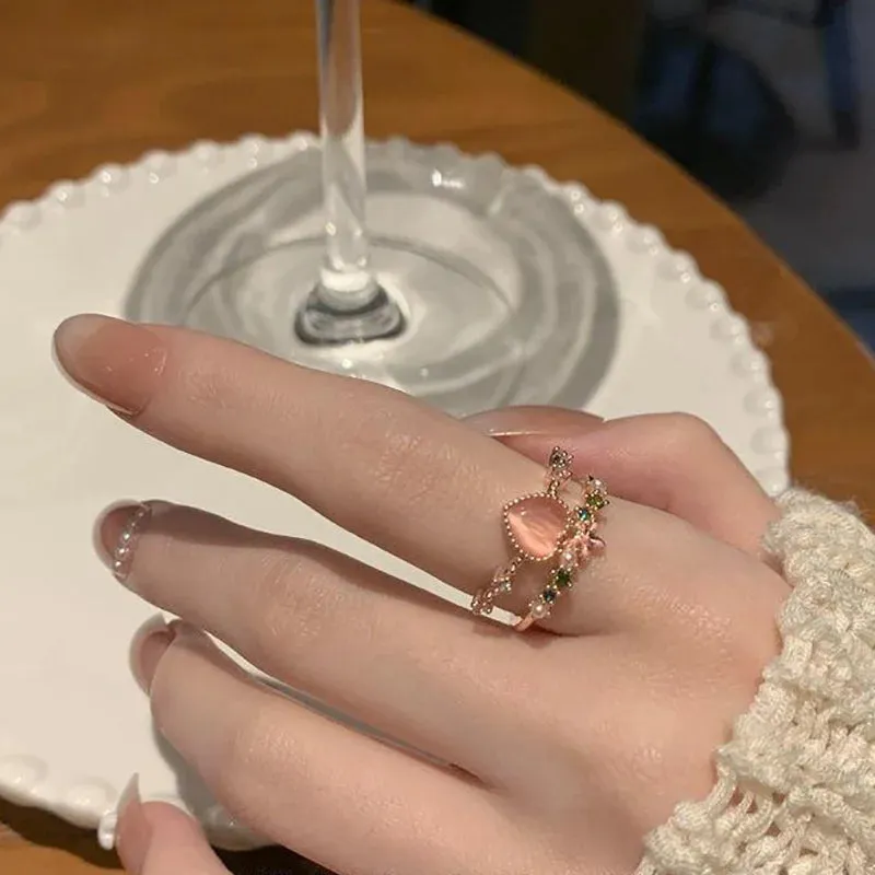 Y2K Crystal Rings Kpop Heart Adjustable Ring Irregular Geometry Punk Vintage Rings Set for Women Girls