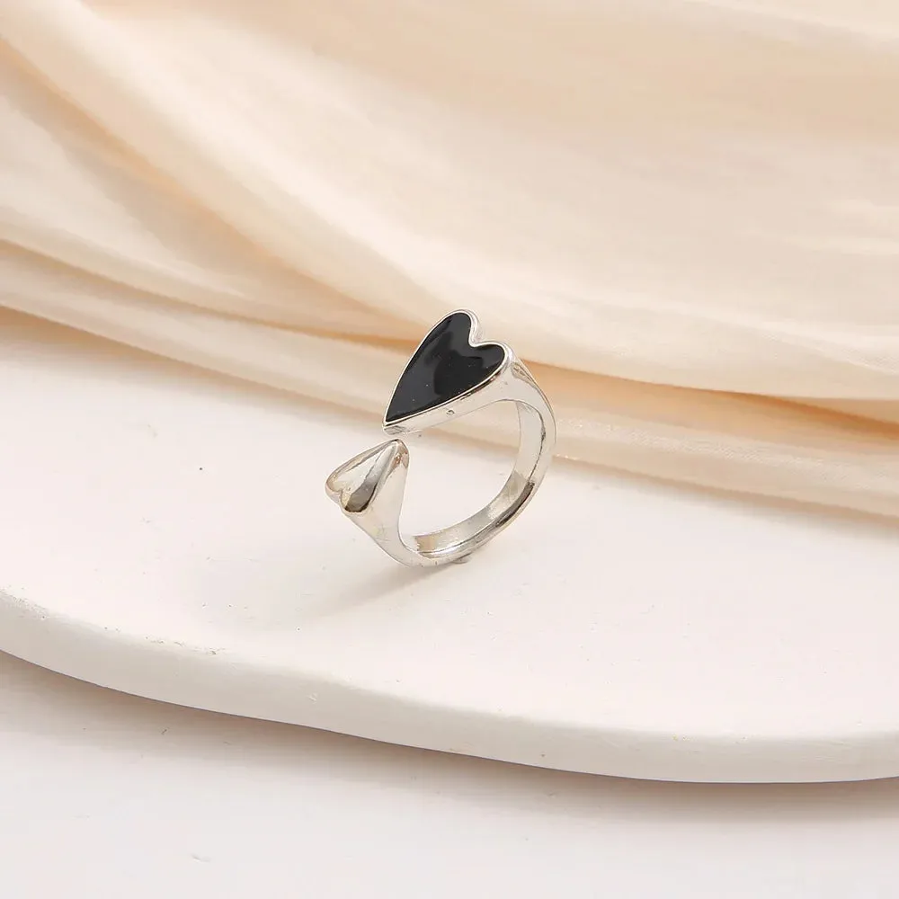 Y2K Crystal Rings Kpop Heart Adjustable Ring Irregular Geometry Punk Vintage Rings Set for Women Girls