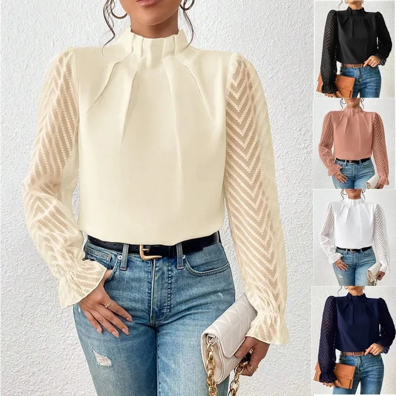 Yannie- Women's Patchwork Wave Pattern Pullover Chiffon Blouse