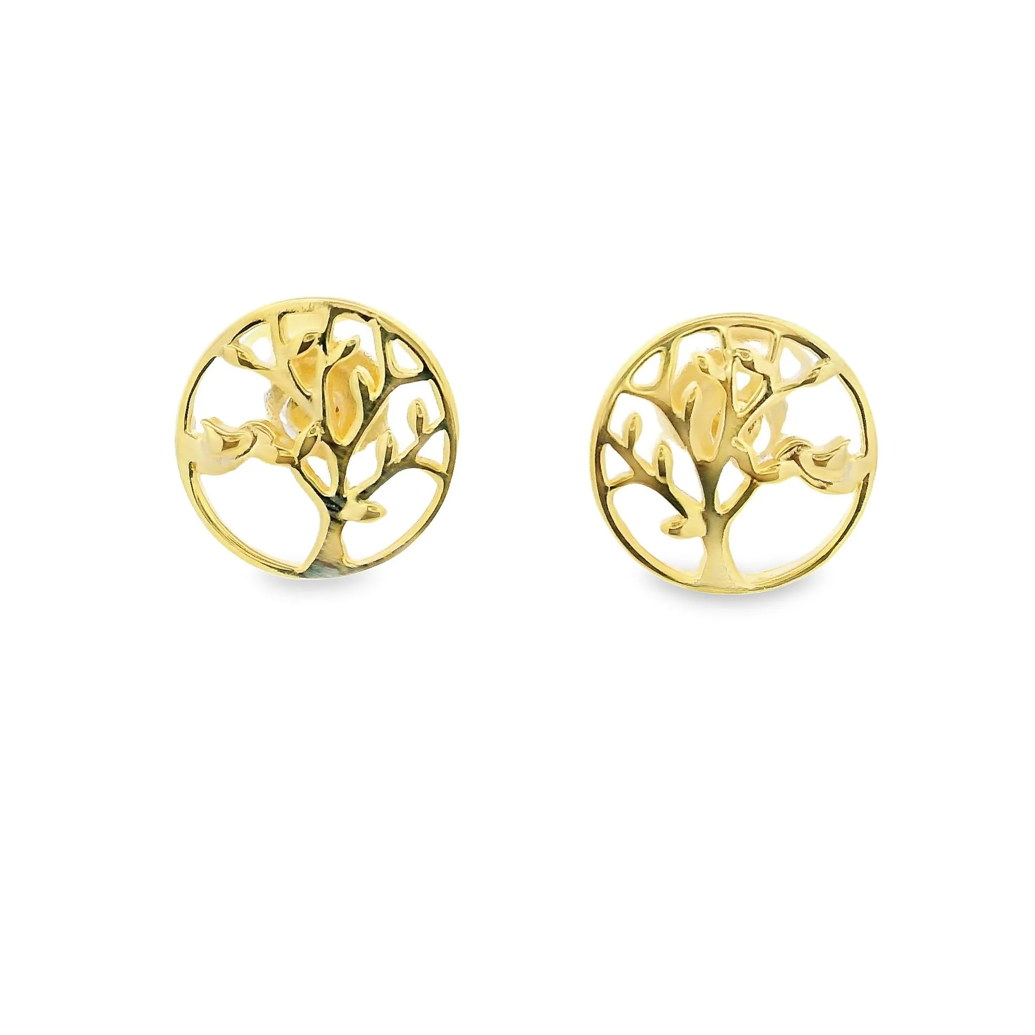 Yellow Gold Plated Circle Tree Stud Earrings
