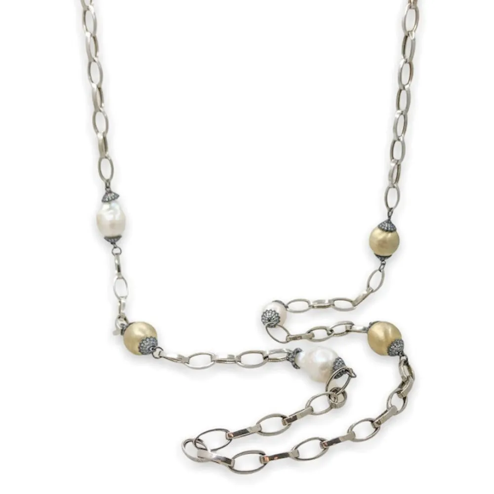 YGP Sterling Baroque Freshwater Pearl & CZ 42” Necklace