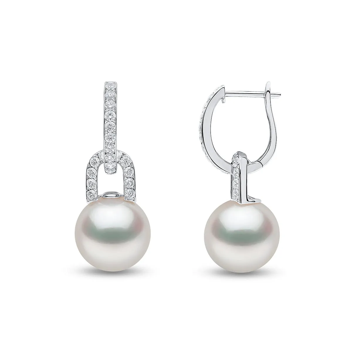 Yoko London Jazz 18K Gold Pearl and Diamond Link Earrings