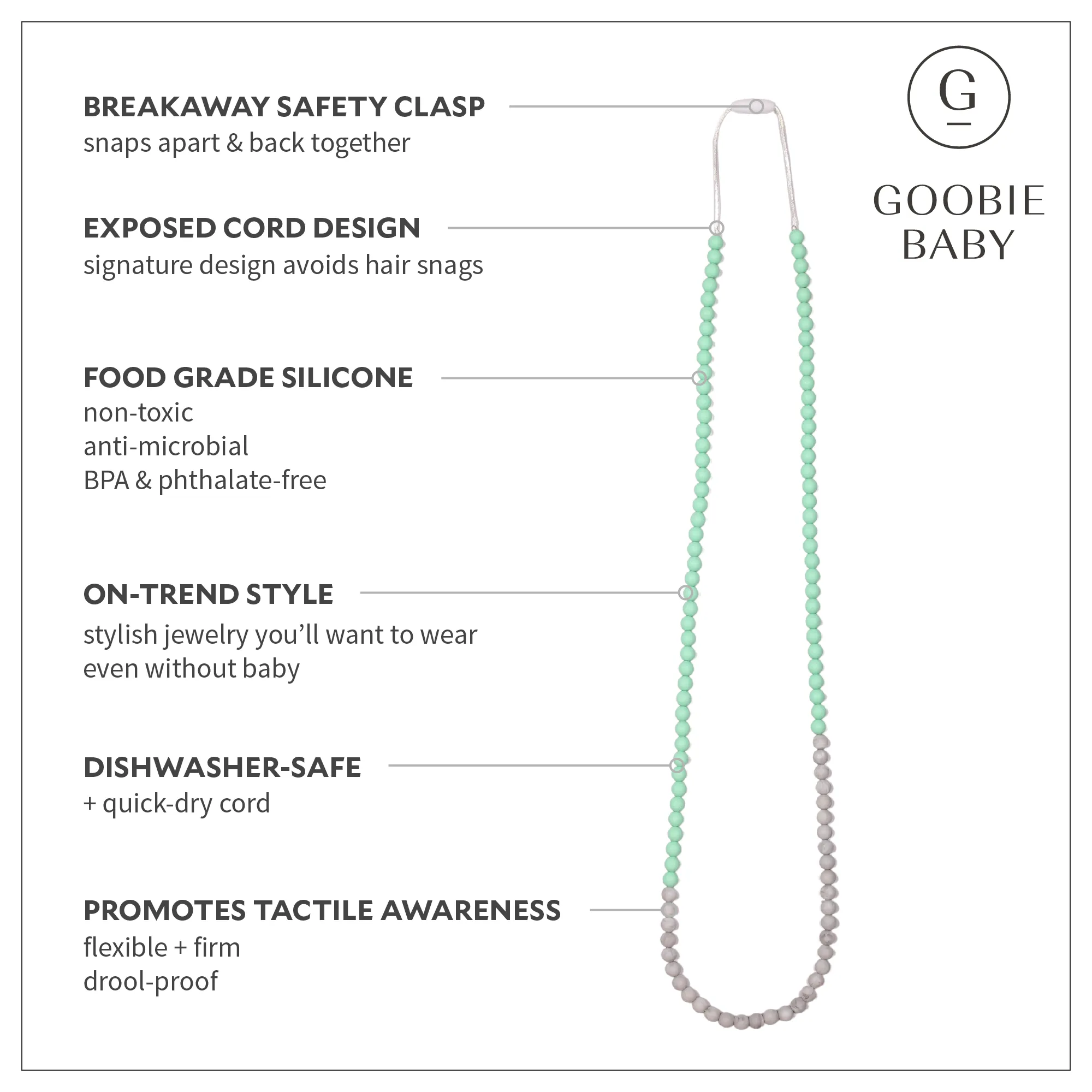 Zoe Teething Necklace - Mint/Marble